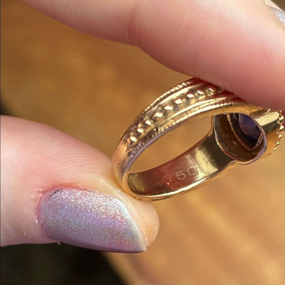 18k Solid Granulated Gold Ring With Cornflower Bl… - image 4